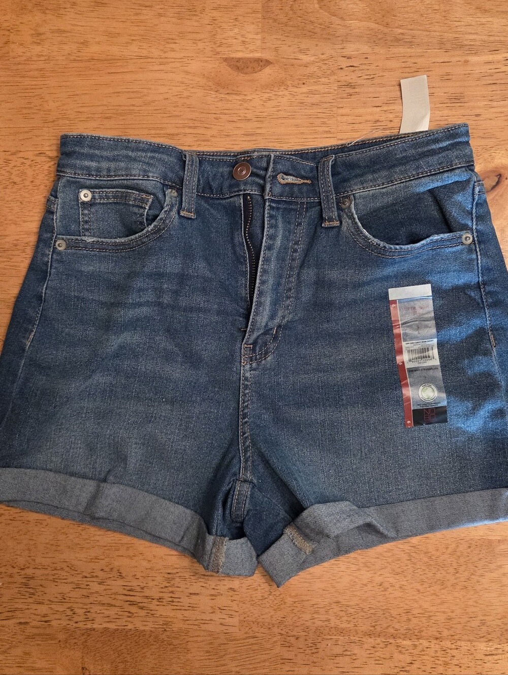 Women’s High-Rise Blue Denim Roll-Cuff Jean Shorts